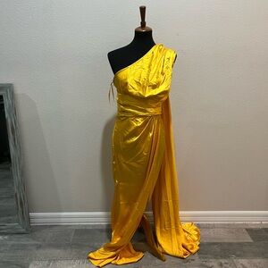 Yellow off-the-shoulder dress